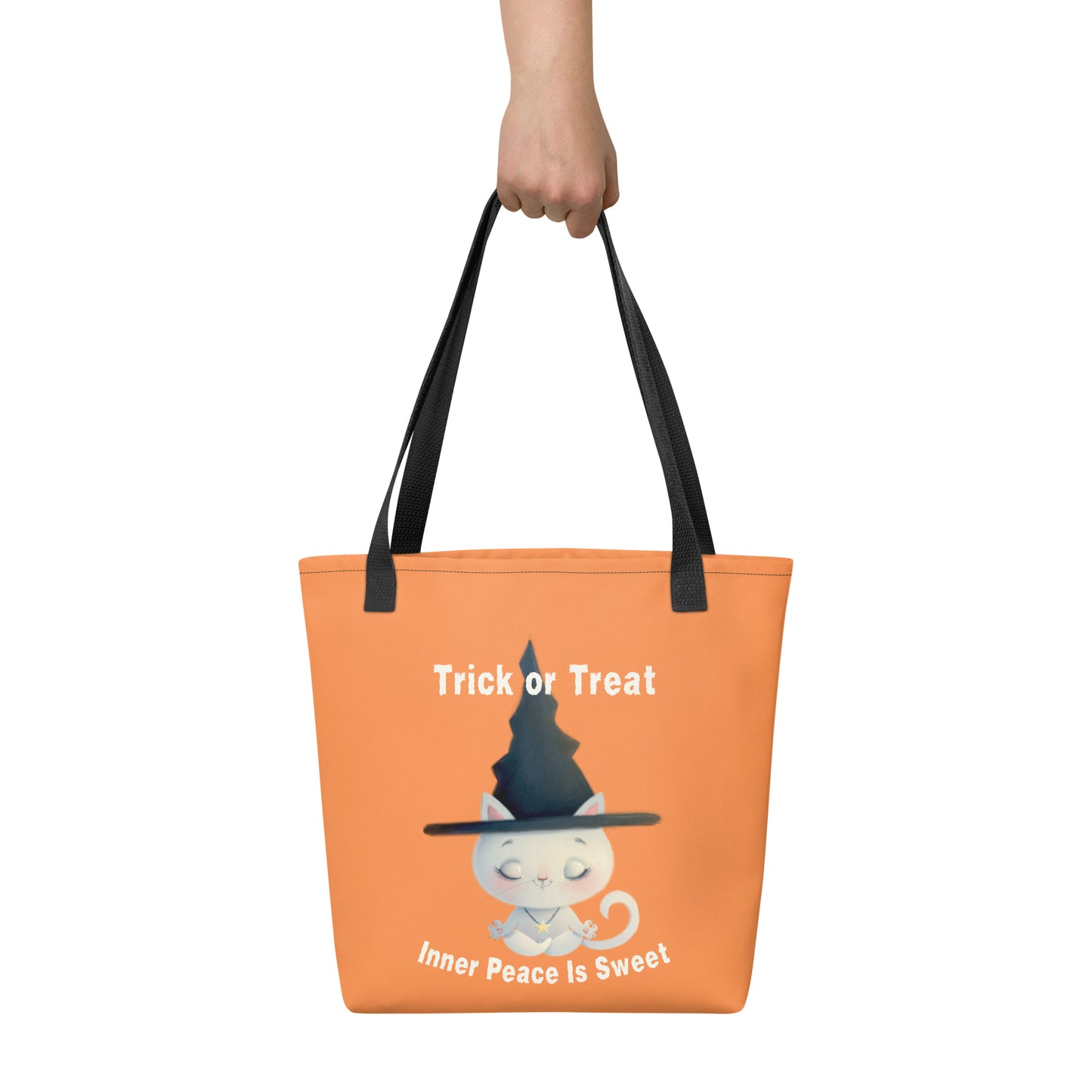 Halloween Cat Tote Bag | Trick or Treat Inner Peace Meditating Witch