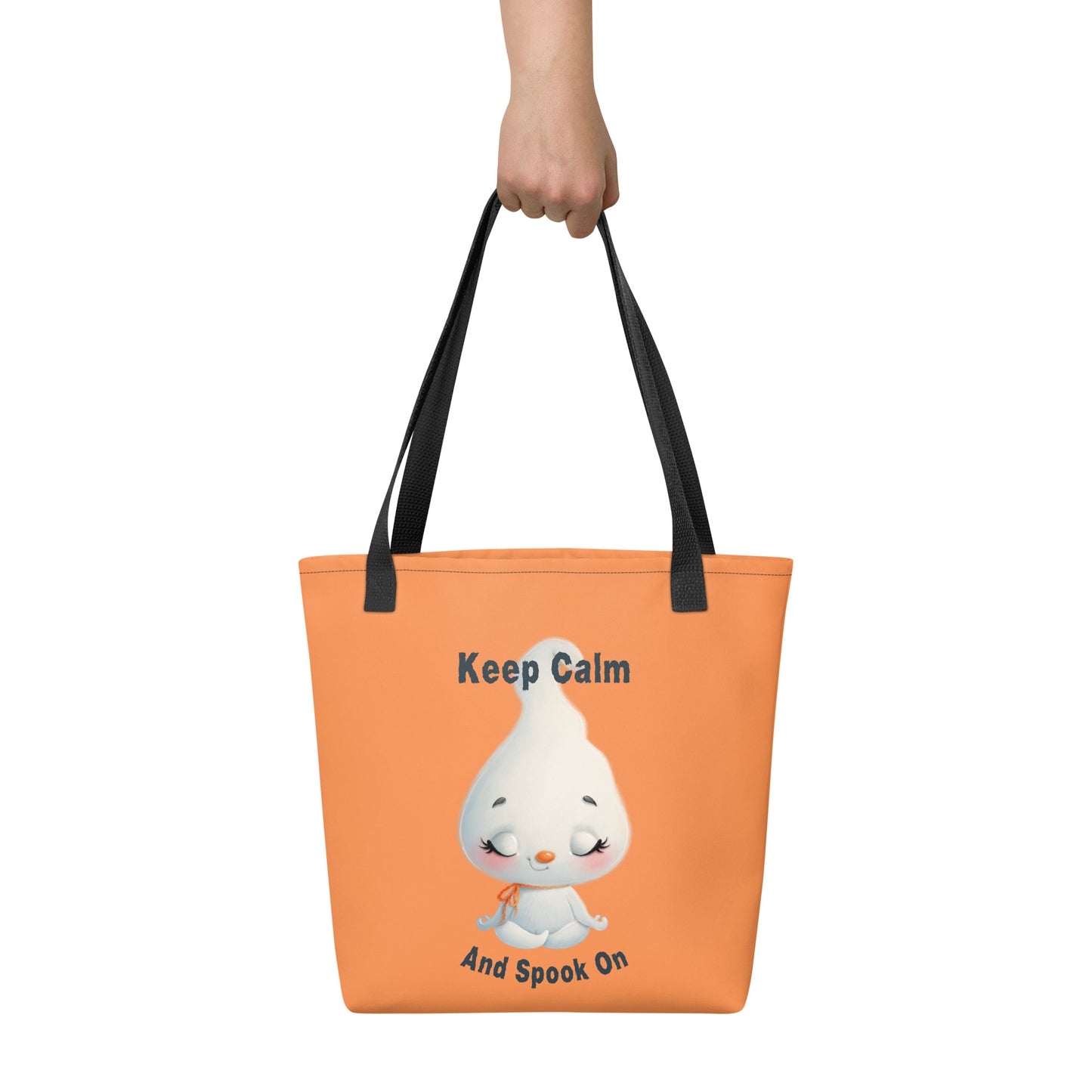 Keep Calm And Spook On Tote | Cute Ghost Meditating Halloween Bag