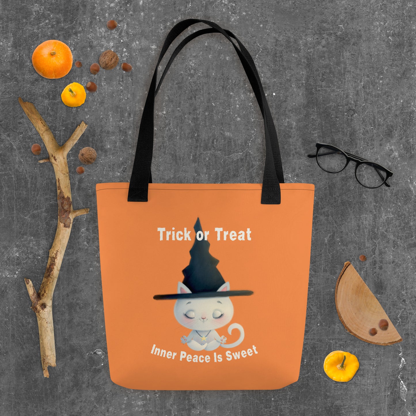 Halloween Cat Tote Bag | Trick or Treat Inner Peace Meditating Witch