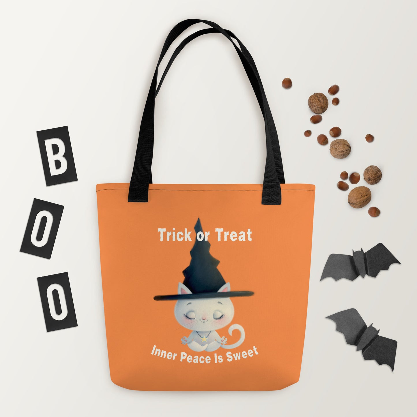 Halloween Cat Tote Bag | Trick or Treat Inner Peace Meditating Witch