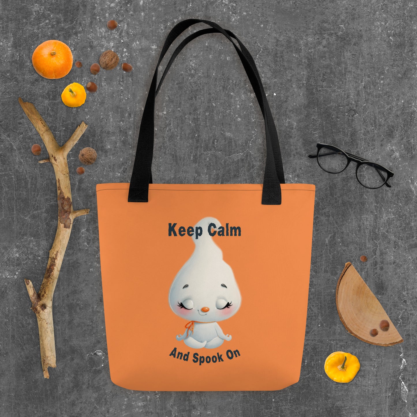 Keep Calm And Spook On Tote | Cute Ghost Meditating Halloween Bag