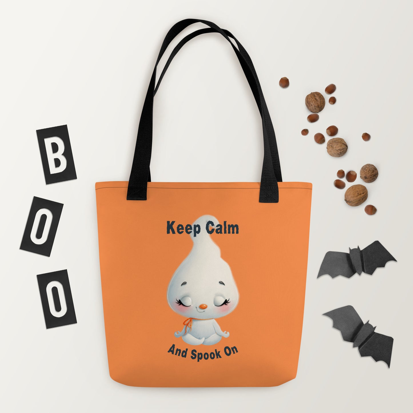 Keep Calm And Spook On Tote | Cute Ghost Meditating Halloween Bag