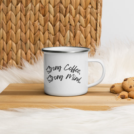 Strong Coffee Strong Mind | Motivational Enamel Mug for Coffee Lovers