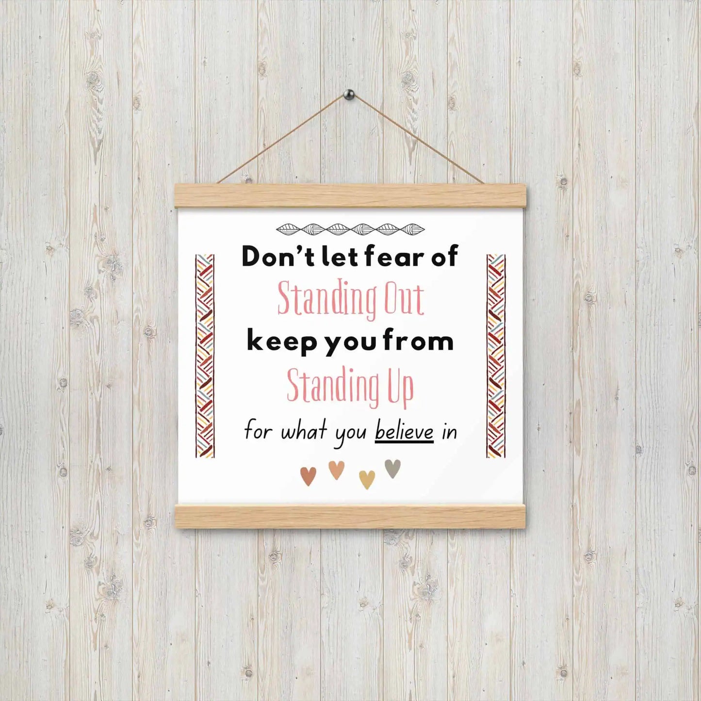 Don't Let Fear Stop You Inspirational Poster w/ Hangers – Boho Matte Decor for Teens, Women, and Daily Inspiration