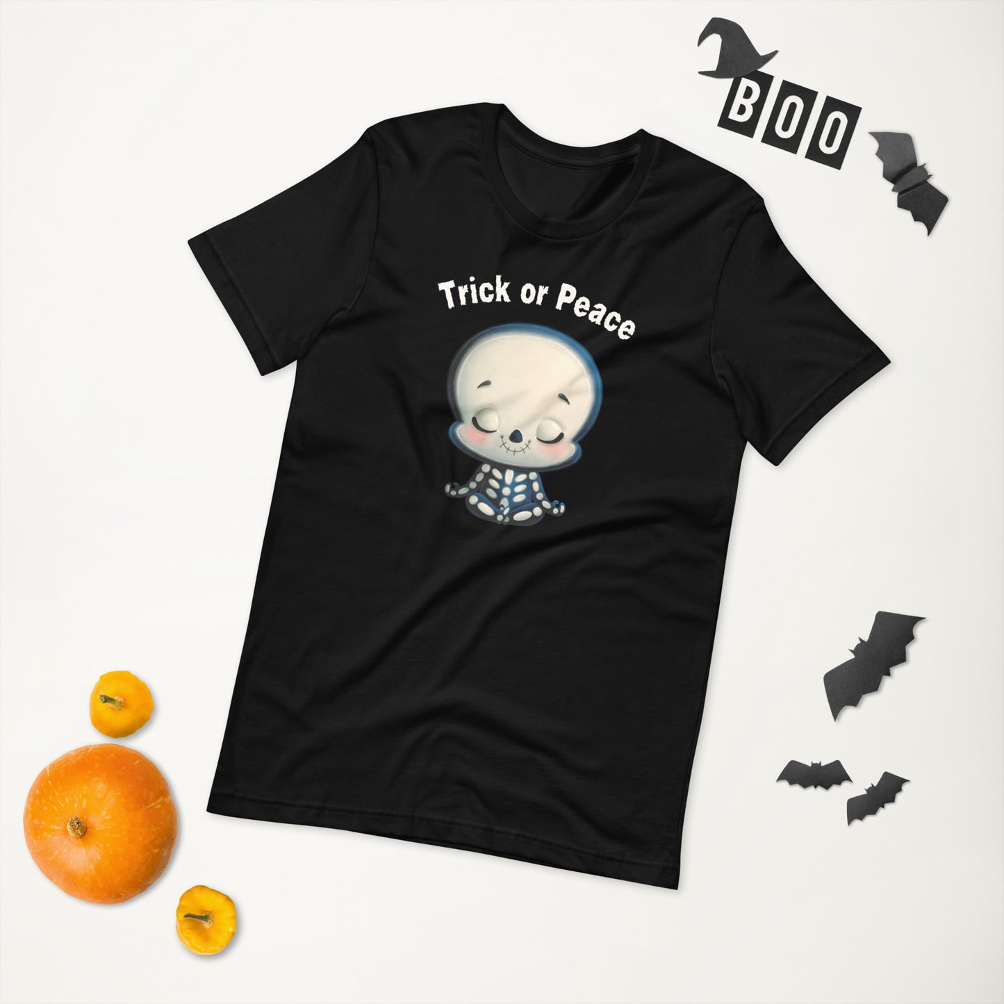 Cute Skeleton Meditation T-Shirt | Trick or Peace Inspirational Tee