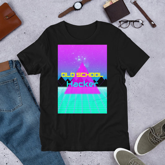 Old School Hacker Retro 90s Aesthetic Programmer T-Shirt - Neon Colors, Vintage Video Game Style