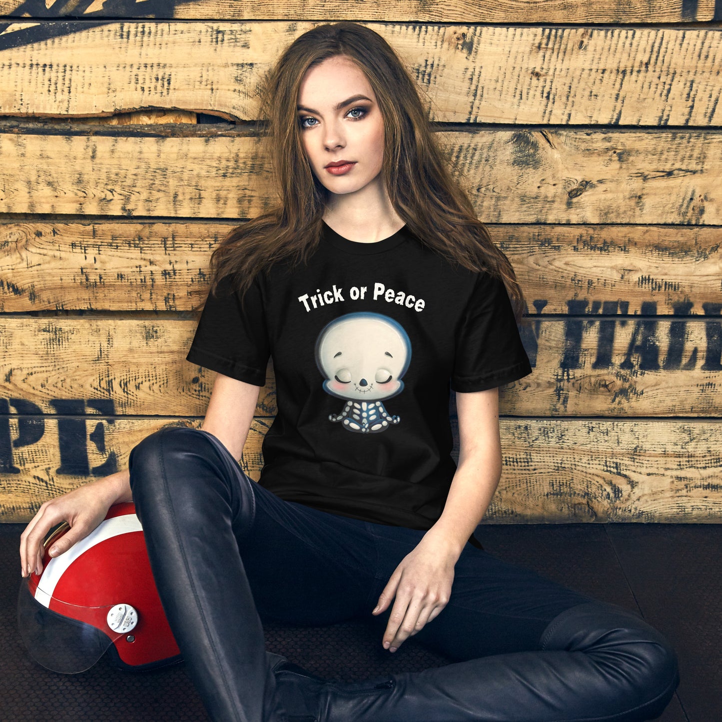 Cute Skeleton Meditation T-Shirt | Trick or Peace Inspirational Tee