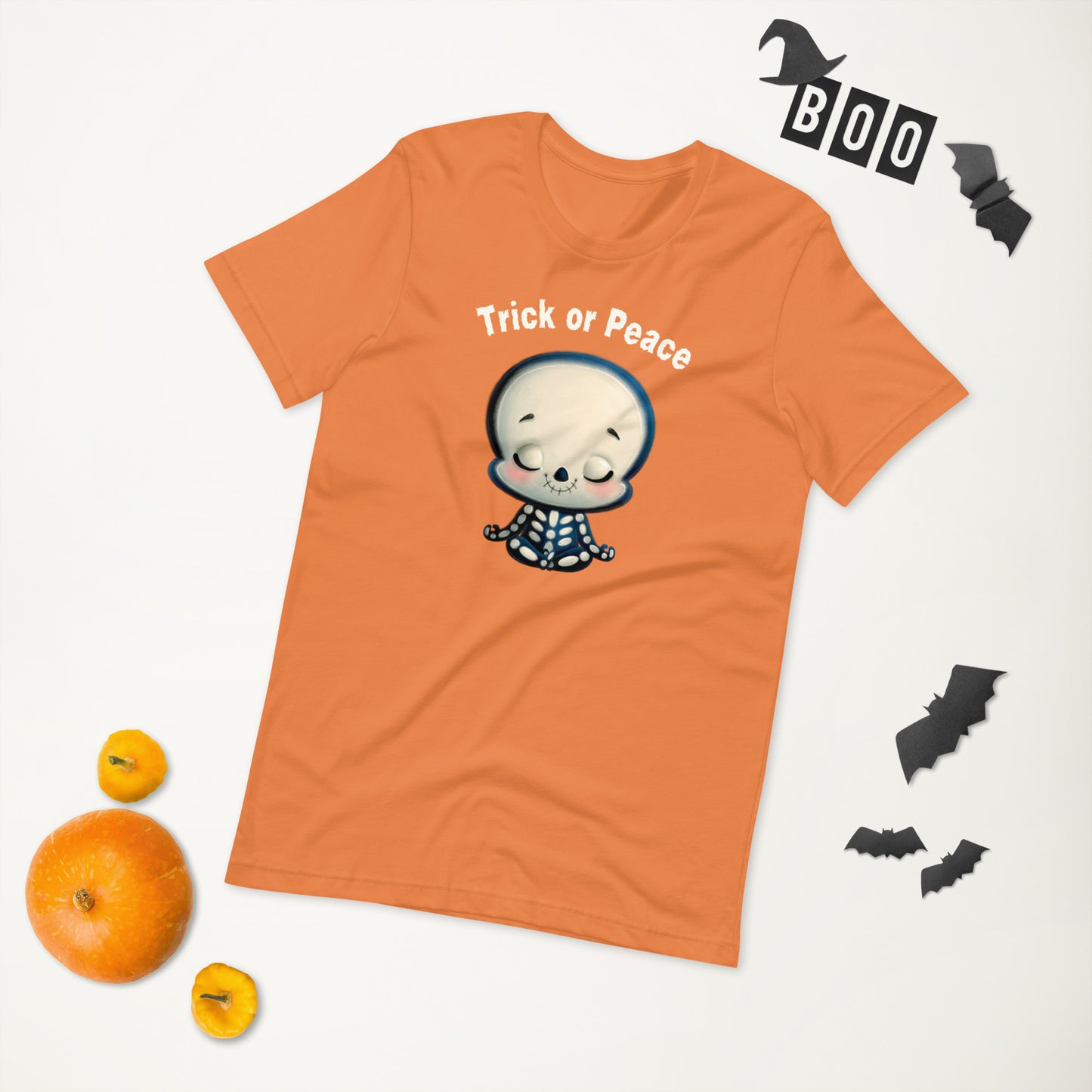 Cute Skeleton Meditation T-Shirt | Trick or Peace Inspirational Tee