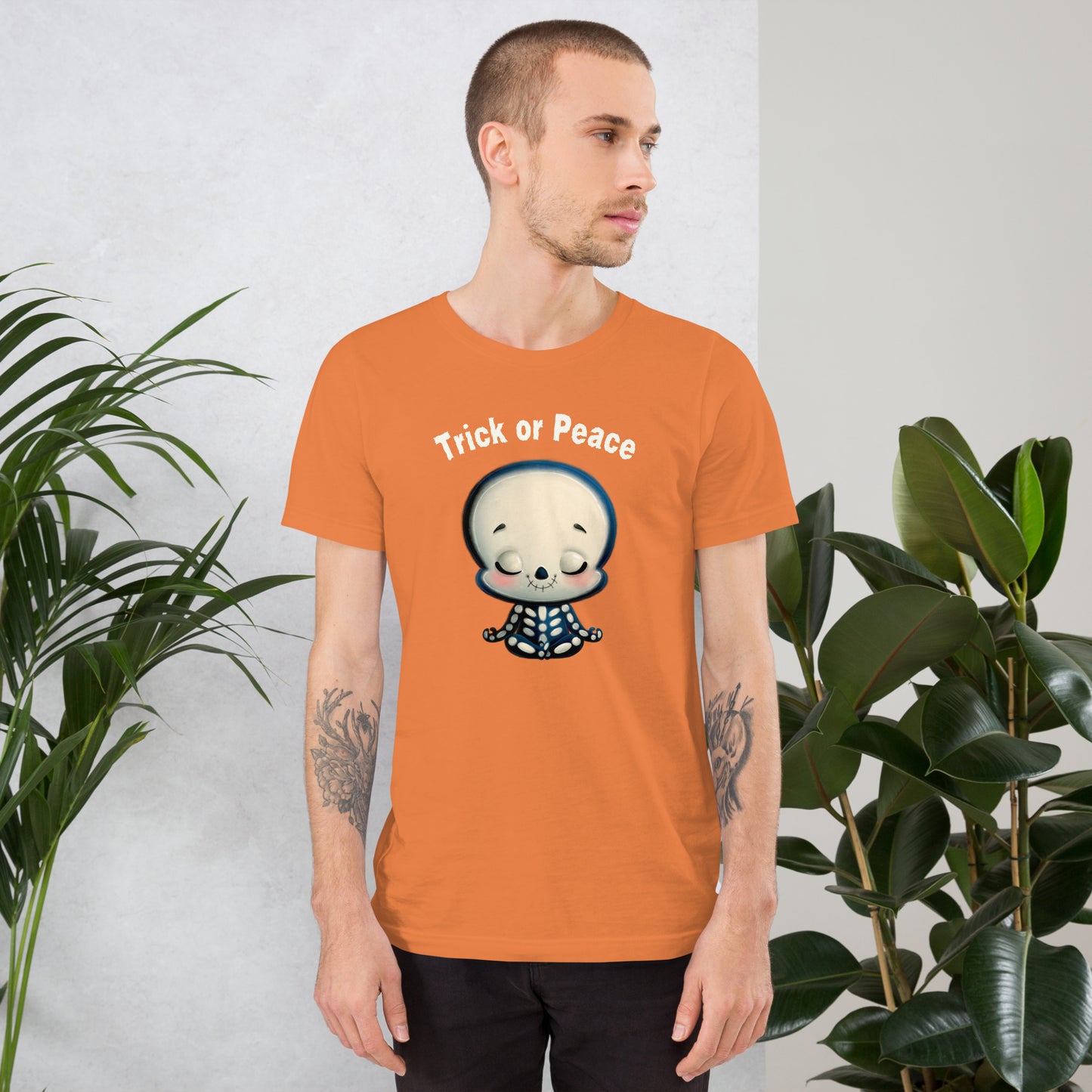 Cute Skeleton Meditation T-Shirt | Trick or Peace Inspirational Tee