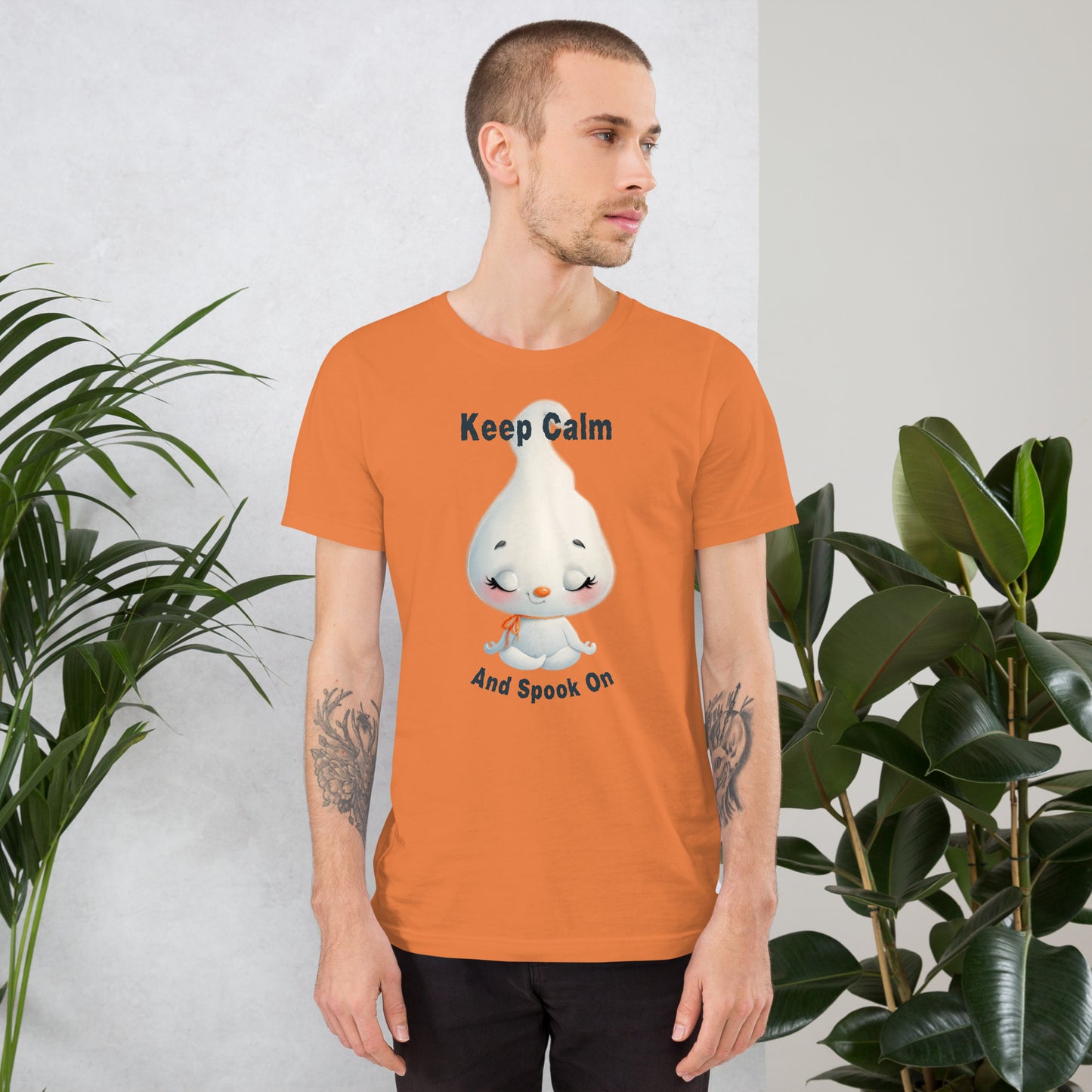 Keep Calm and Spook On T-Shirt | Cute Ghost Meditation Halloween Tee