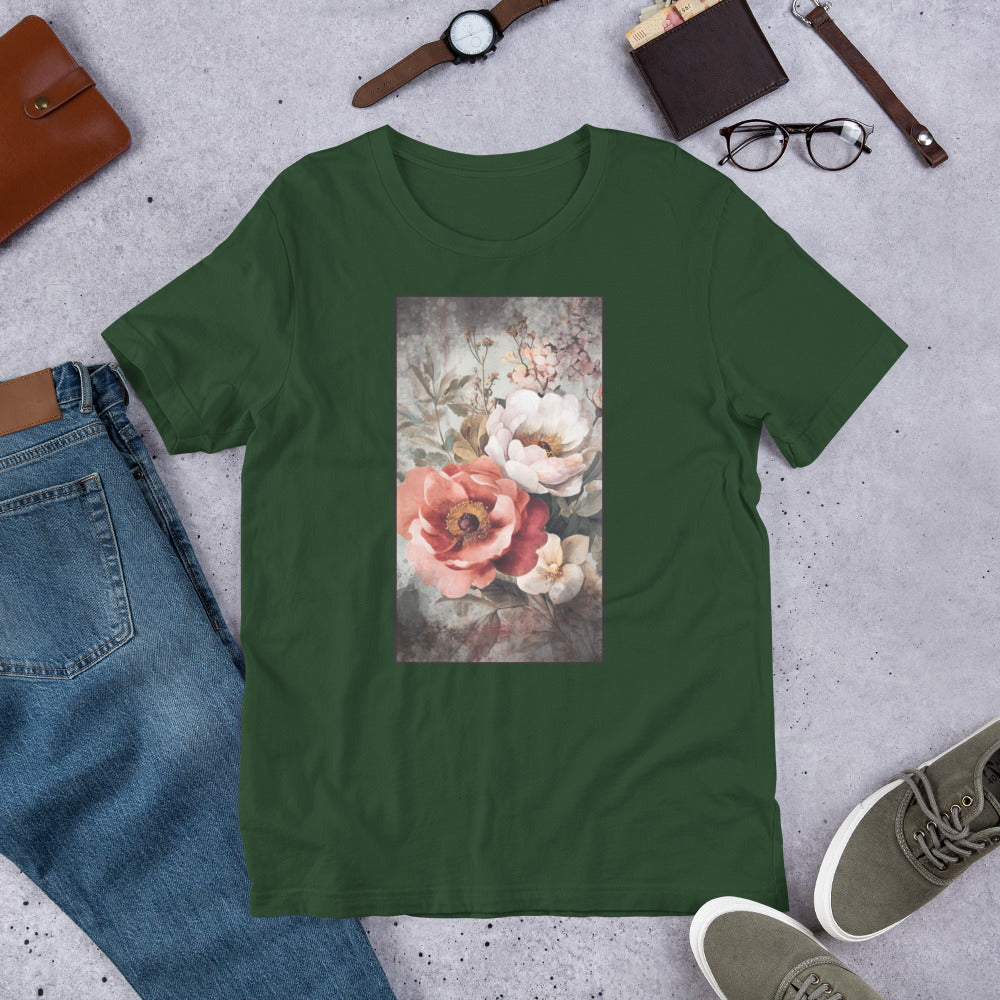 Gothic Boho Flowers T-Shirt | Weathered Vintage Floral Design