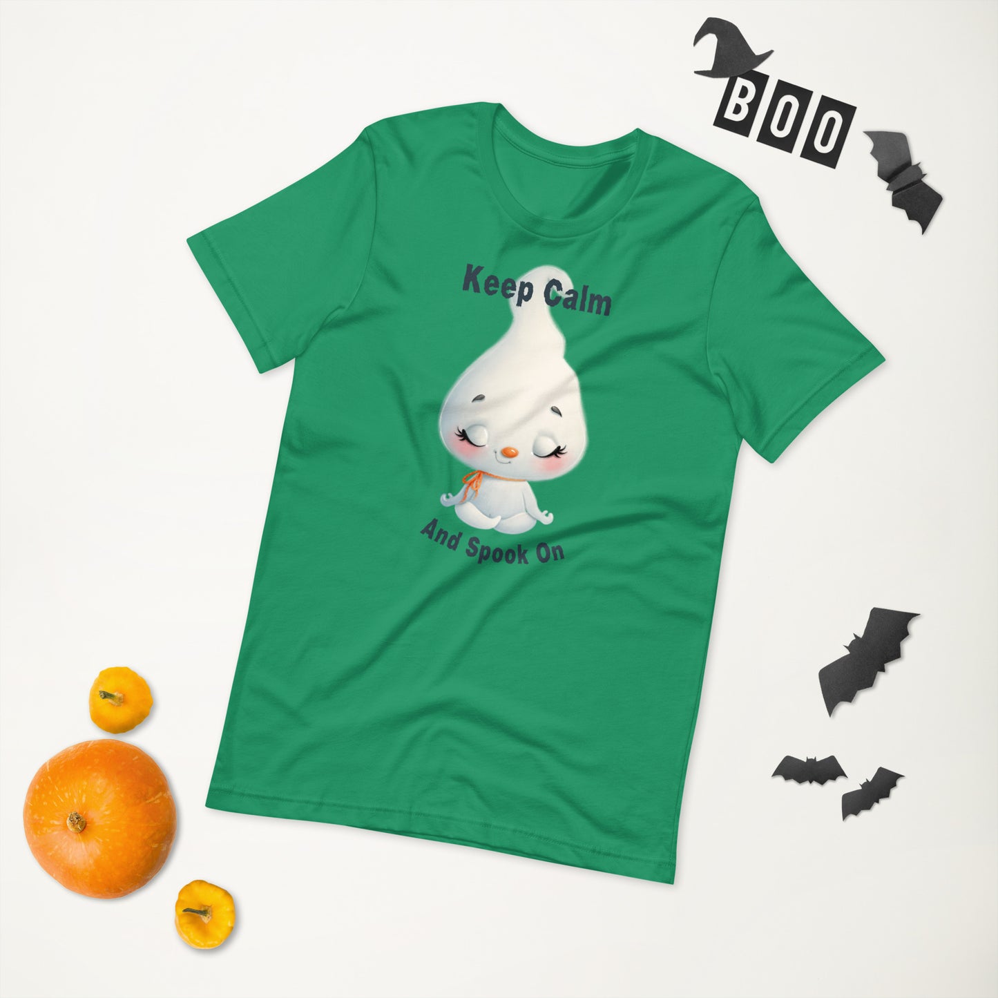 Keep Calm and Spook On T-Shirt | Cute Ghost Meditation Halloween Tee