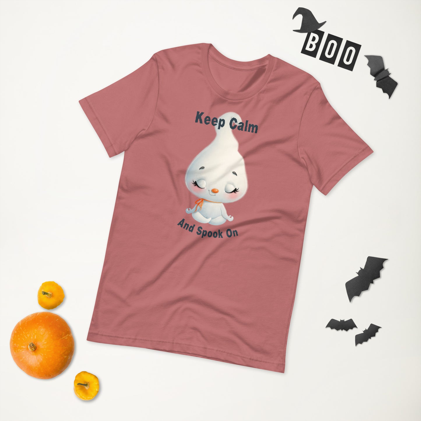 Keep Calm and Spook On T-Shirt | Cute Ghost Meditation Halloween Tee