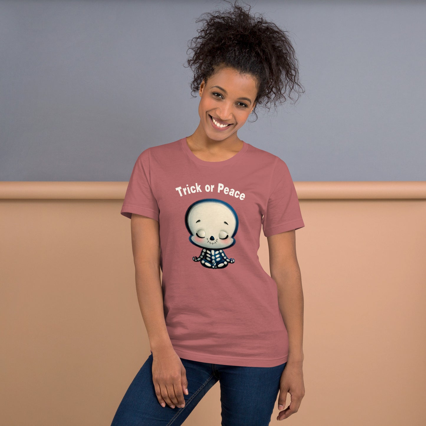 Cute Skeleton Meditation T-Shirt | Trick or Peace Inspirational Tee