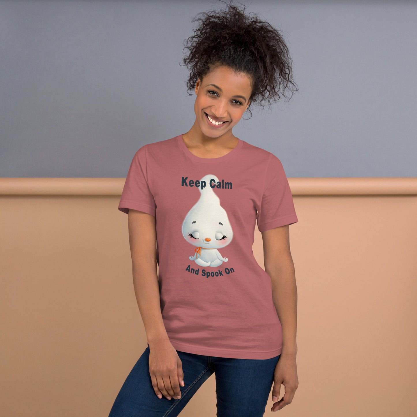 Keep Calm and Spook On T-Shirt | Cute Ghost Meditation Halloween Tee