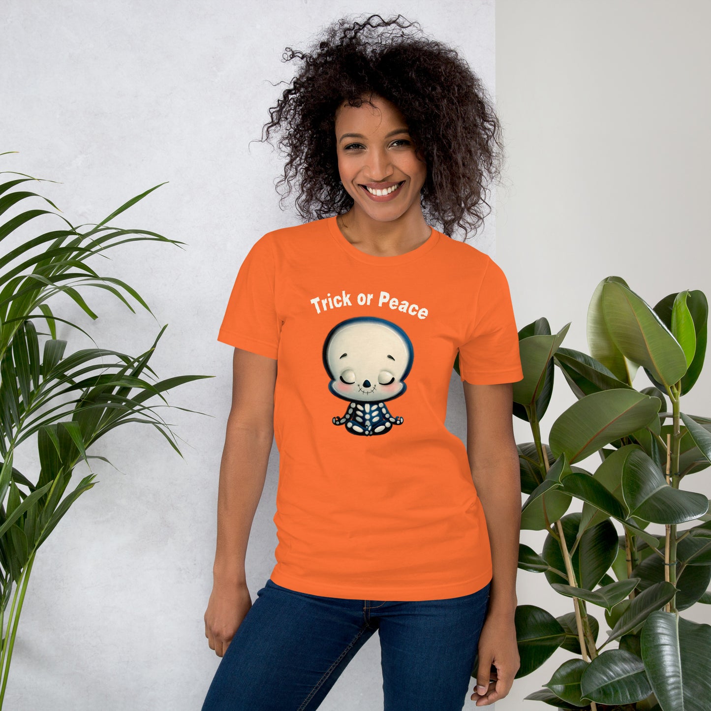 Cute Skeleton Meditation T-Shirt | Trick or Peace Inspirational Tee