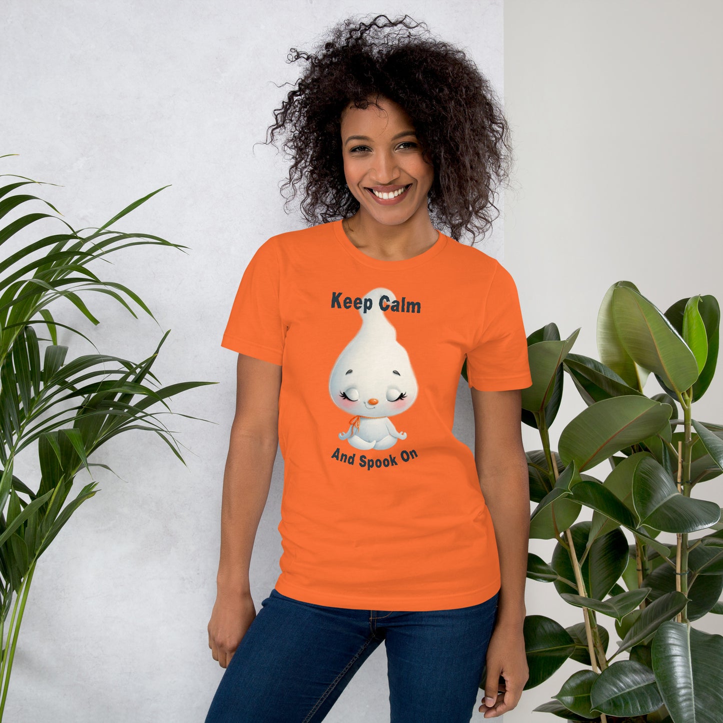 Keep Calm and Spook On T-Shirt | Cute Ghost Meditation Halloween Tee